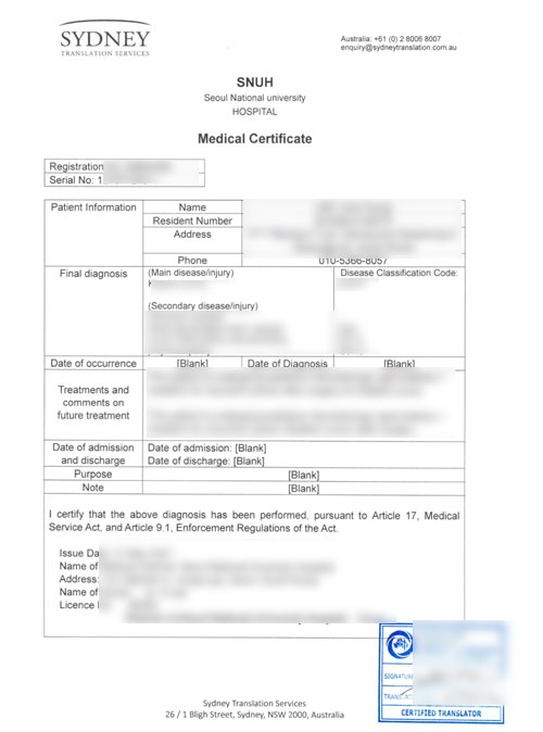 Korean Translator for Medical Certificate translation