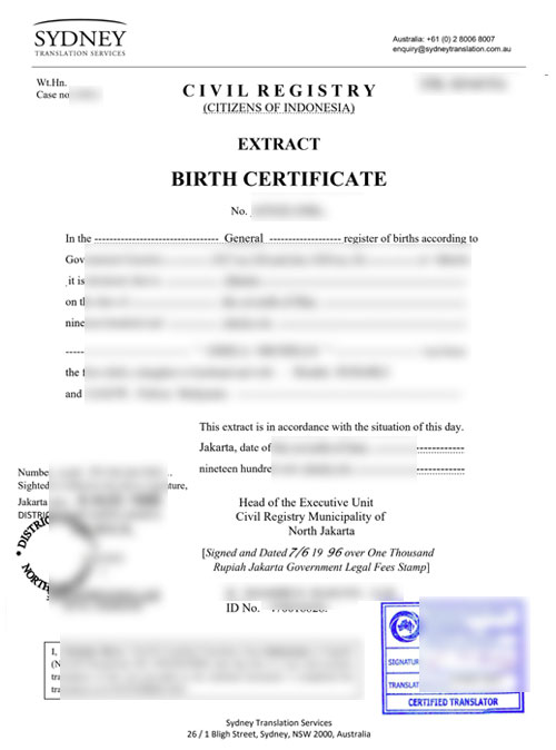 Indonesian translator, Birth Certificate Translation