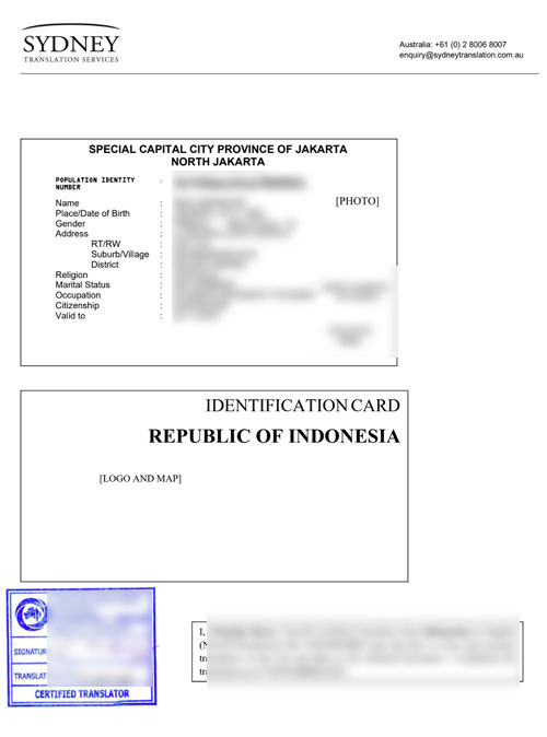 Indonesian translator, Identification Card Translation